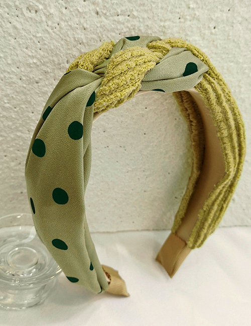Fashion Green Wave Dot + Yellow Knitted Stitching Knotted Headband Polka Dot Print Knit Stitching Knotted Headband