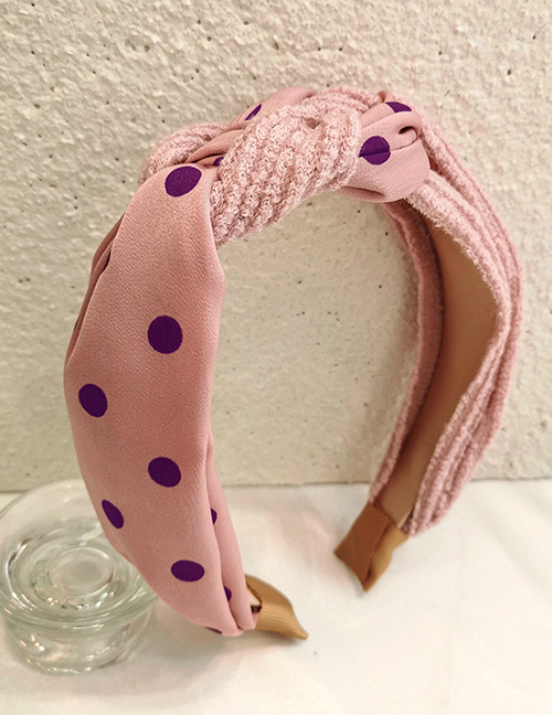 Fashion Pink Polka Dot + Pink Knitted Stitching Knotted Headband Polka Dot Print Knit Stitching Knotted Headband