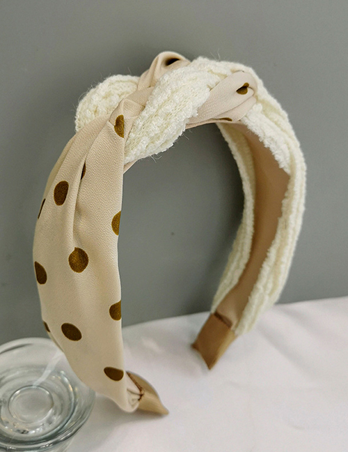 Fashion Beige + White Knitted Stitching Knotted Headband Polka Dot Print Knit Stitching Knotted Headband