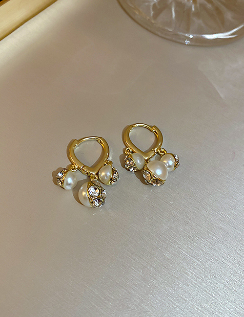 Fashion Gold-ear Buckle Alloy Diamond-studded Pearl Geometric Earrings