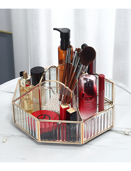 Fashion Transparent Metal Rim Transparent Rotating Makeup Tool Storage Box