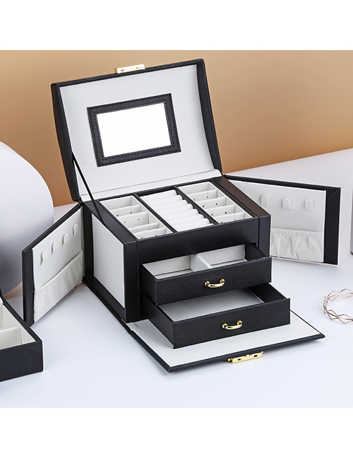 Fashion Black Pu Large-capacity Drawer Jewelry Storage Leather Box