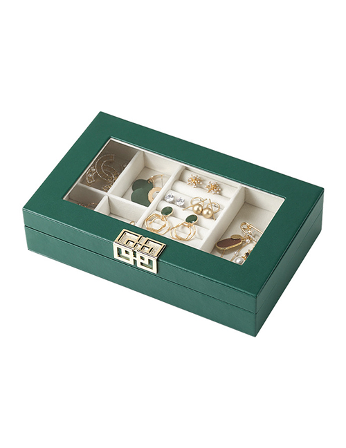 Fashion Green Rectangular Pu Window Jewelry Storage Box
