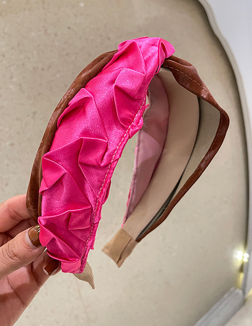 Fashion Rose Red + Light Coffee Leather Stitching Headband Crocodile Leather Stitching Headband