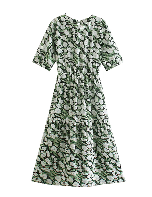 Fashion Green Printed Big Dress