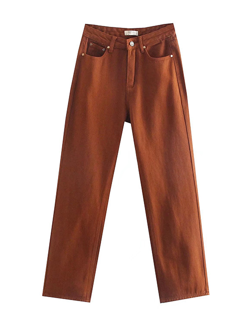 Fashion Coffee Color High-waisted Flared Denim Trousers