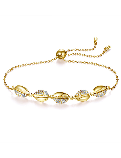 Fashion Yellow Gold Metal Diamond-studded Geometric Leaf Pull Bracelet