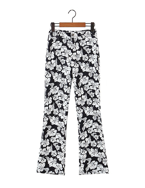 Fashion Black And White Floral Print Trousers