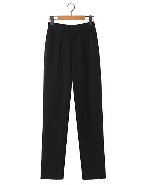 Fashion Black Solid Color Back Slit Straight Suit Trousers