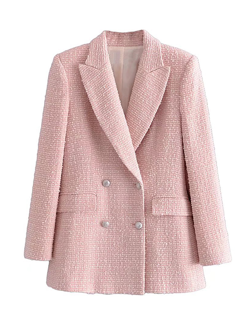 Fashion Pink Textured Double-breasted Blazer