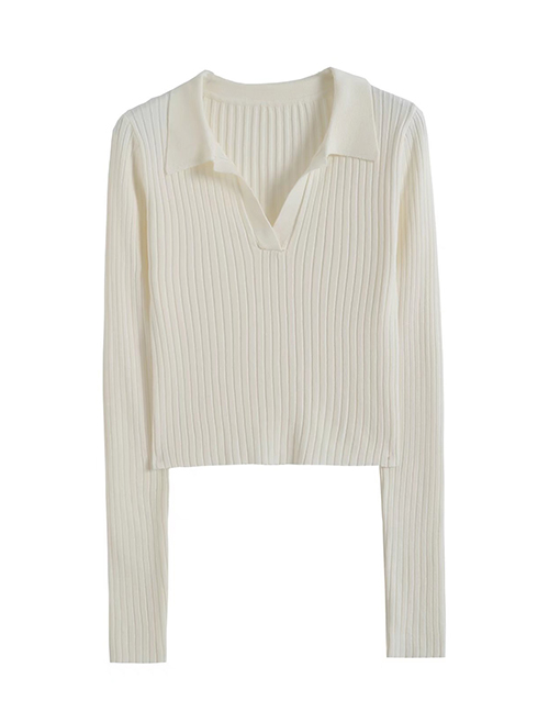 Fashion Off-white Polo Collar Knit Sweater
