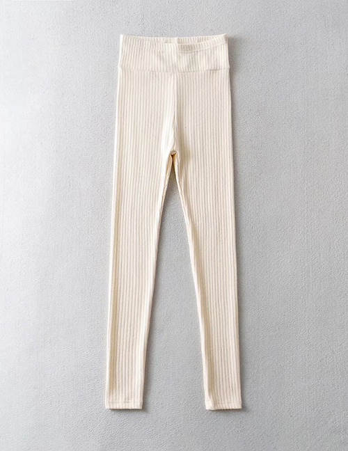 Fashion Beige Cotton Knit Slim-fit Trousers