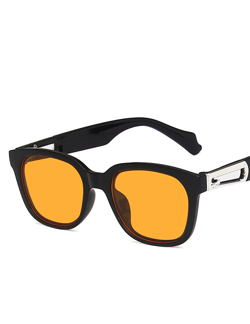 Fashion Bright Black Orange Slices Small Square Frame Buckle Sunglasses