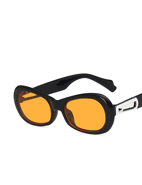 Fashion Bright Black Orange Slices Pc Irregular Small Frame Wide Leg Sunglasses