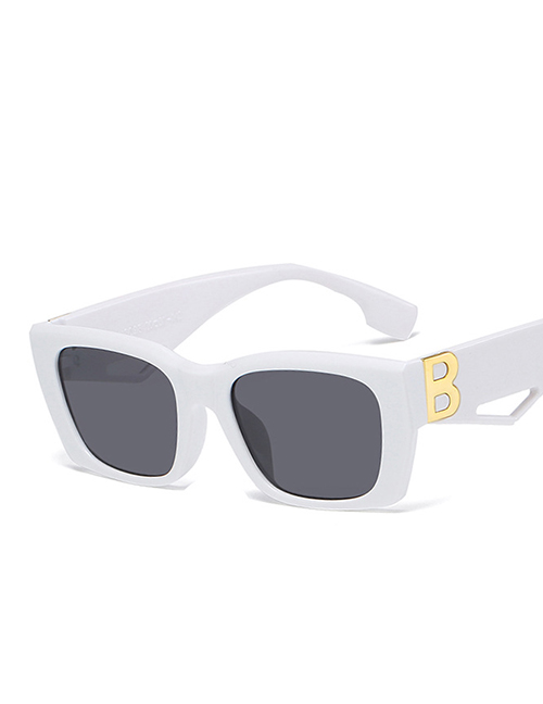 Fashion Real White Gray Flakes Pc Large Square Frame Letter Logo Sunglasses