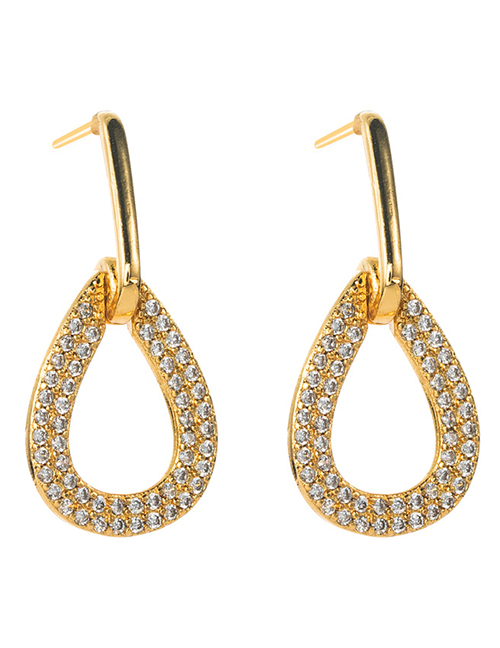 Fashion Drop Shape Gold-plated Copper And Zirconium Geometric Drop Earrings