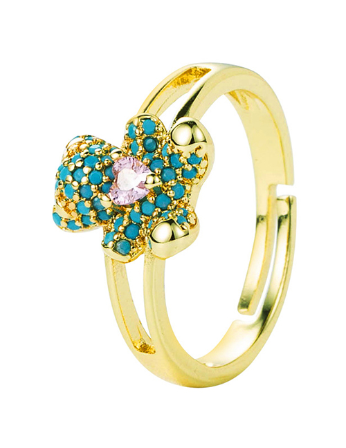 Fashion Blue Gold-plated Copper And Zirconium Bear Ring With Love