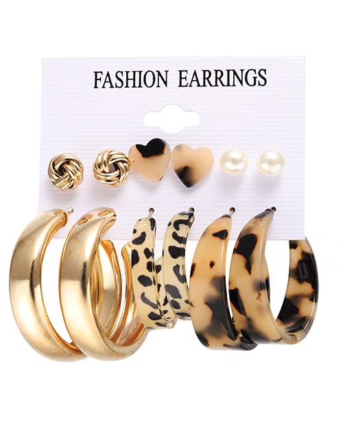 Fashion 2# Acrylic Geometric Leopard Print C-shaped Earrings Set