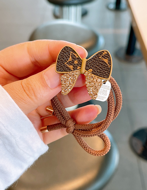 Fashion (butterfly) Brown Rhinestone Stitching Bow Knotted Hair Rope