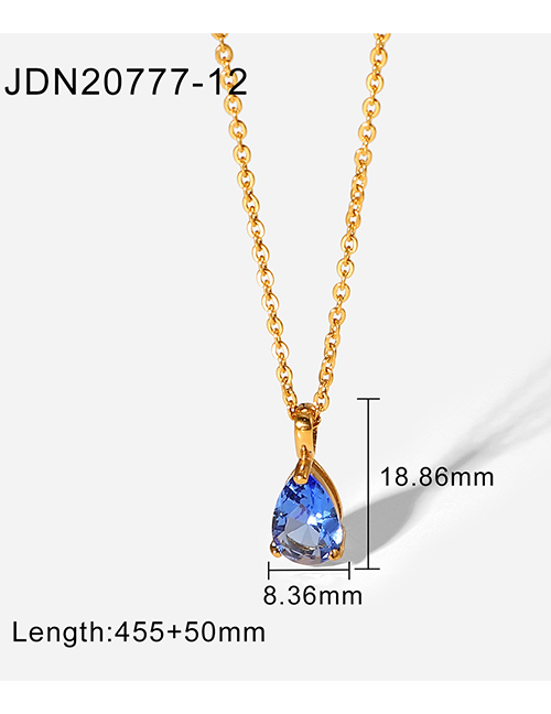 Fashion 12# Titanium Steel Gold-plated Necklace With Water Drop Zirconium