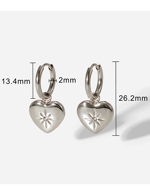 Fashion Silver Titanium Steel Inlaid Zirconium Eight-pointed Star Love Earrings