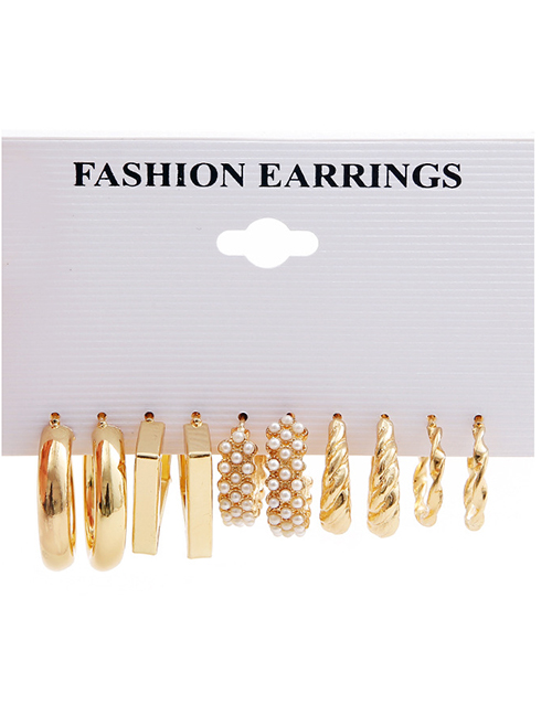 Fashion Gold Alloy Horns Twisted Pearl C-shaped Earrings