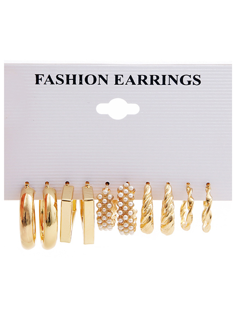 Fashion 1# Alloy Pearl Twisted Geometric Earring Set