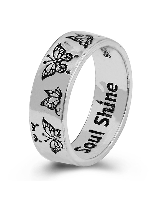 Fashion 1# Alloy Engraved Butterfly Letter Ring