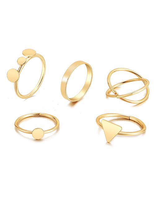 Fashion Gold Alloy Geometric Cross Triangle Disc Ring Set