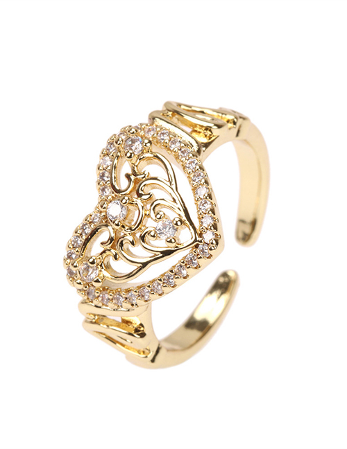 Fashion Gold Copper Gold-plated Inlaid Zirconium Heart Open Ring