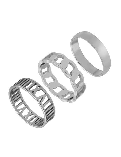 Fashion 7# Titanium Steel Square Diamond Love Geometric Ring Set