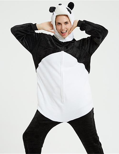 Fashion Three-dimensional Panda Flannel Cartoon Print One-piece Hooded Pajamas
