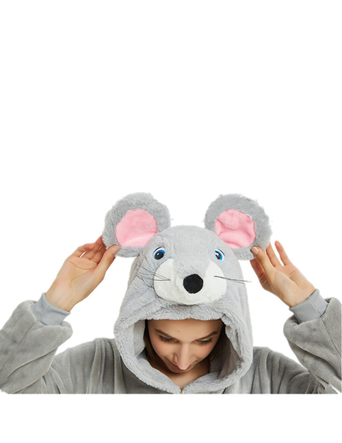 Fashion New Mouse Flannel Cartoon Print One-piece Hooded Pajamas