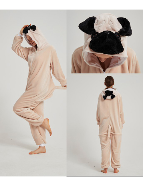 Fashion Shar Pei Flannel Cartoon Print One-piece Hooded Pajamas