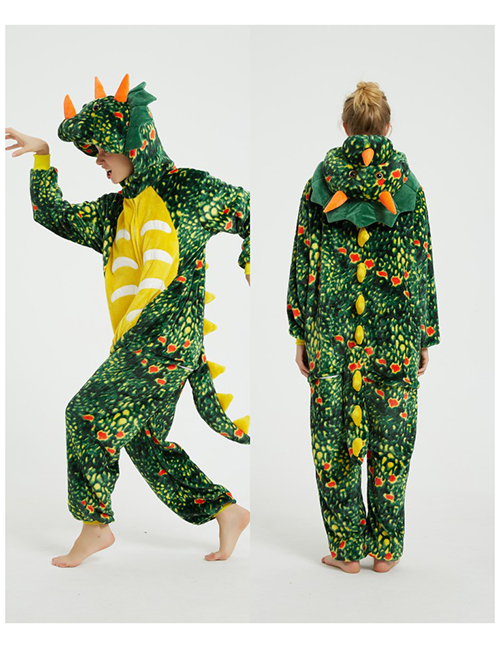Fashion Printed Toothless Triceratops Flannel Cartoon Print One-piece Hooded Pajamas