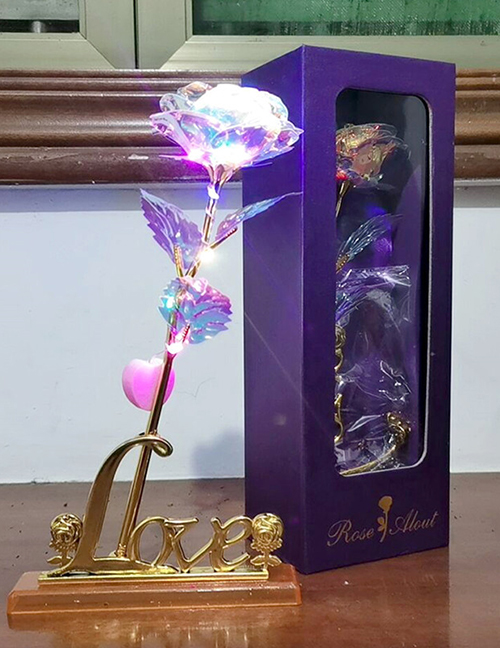 Fashion Line Lamp Flower + Box + Base Flip Cover Luminous Gold Foil Simulation Rose Gift