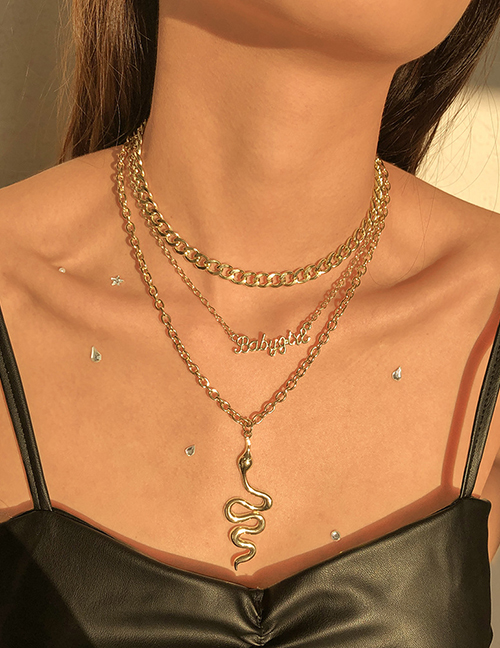 Fashion Gold Alloy Serpentine Letter Chain Multilayer Necklace