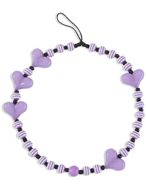Fashion Purple Geometric Beaded Acrylic Love Phone Chain