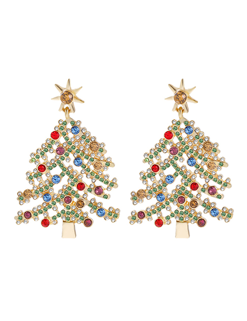 Fashion Color Alloy Diamond Christmas Tree Stud Earrings