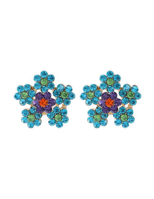 Fashion Blue Copper Inlaid Zirconium Snowflake Ear Studs