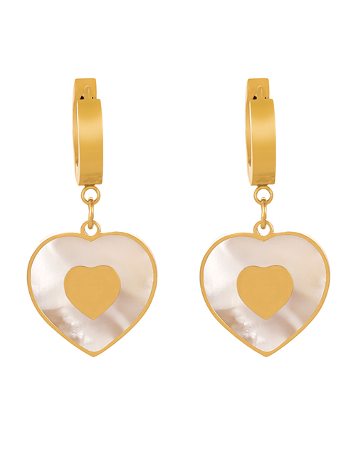 Fashion White+gold Titanium Steel Shell Love Earrings