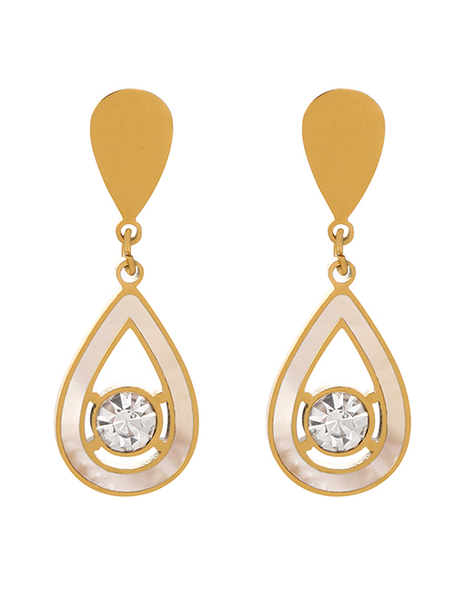 Fashion Gold+white Titanium Steel Inlaid Zirconium Drip Earrings