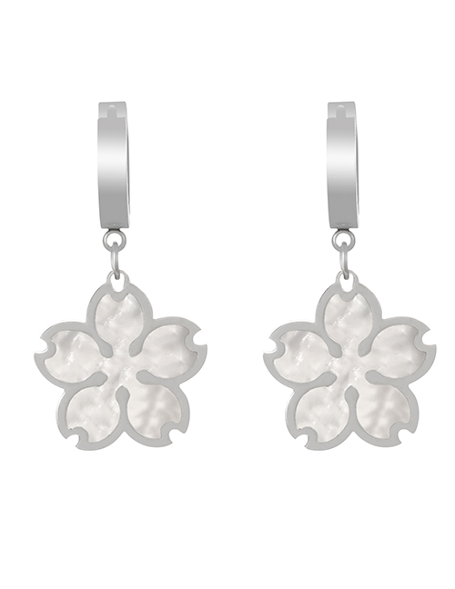 Fashion Silver+white Titanium Steel Drip Flower Earrings