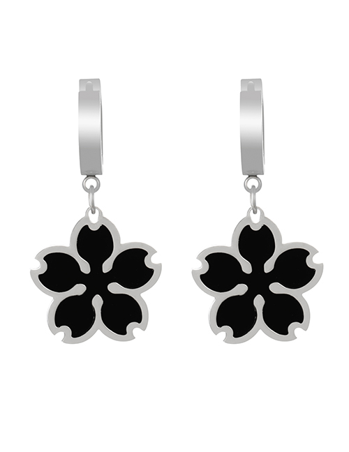 Fashion Silver+black Titanium Steel Drip Flower Earrings