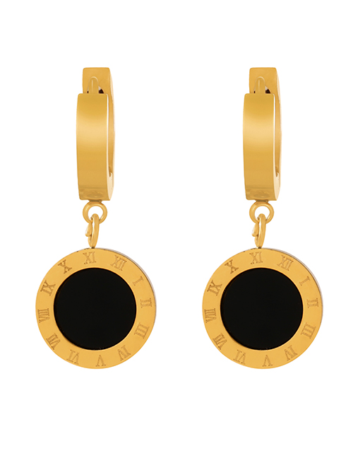Fashion Gold+black Titanium Steel Oil Drip Round Ear Ring