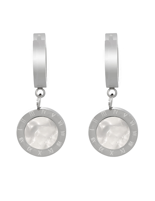 Fashion Silver+white Titanium Steel Oil Drip Round Ear Ring