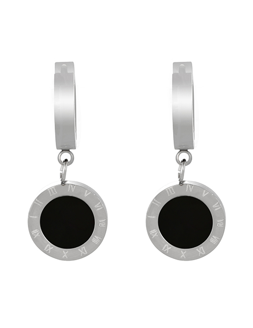 Fashion Silver+black Titanium Steel Oil Drip Round Ear Ring