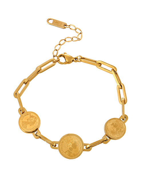 Fashion Gold Titanium Steel Round Portrait Thick Chain Bracelet