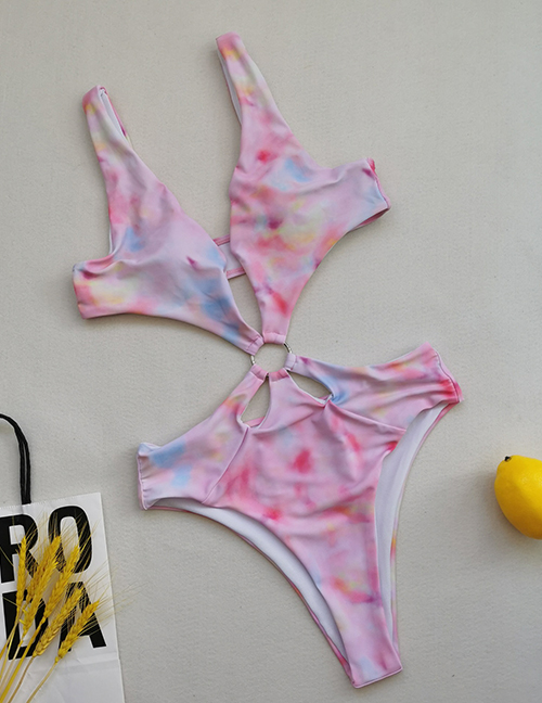 Fashion Pink Flower Tie-dye Printed One-piece Swimsuit