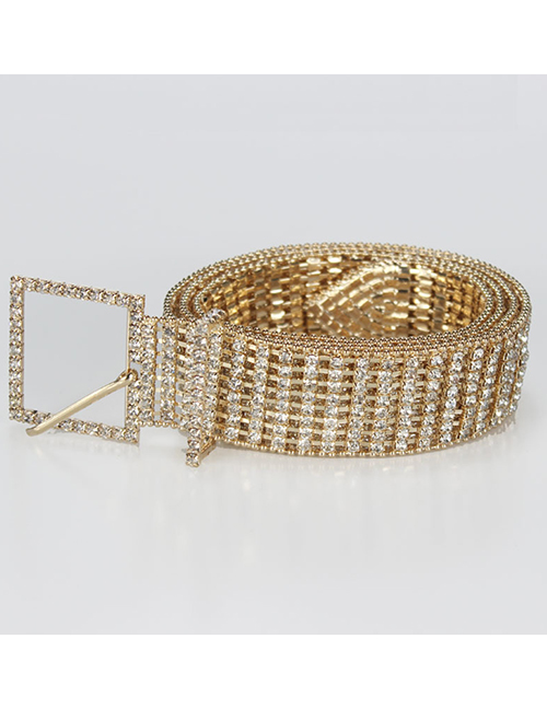 Fashion Golden Eight-row Diamond Waist Chain Metal Row Diamond Wide Belt